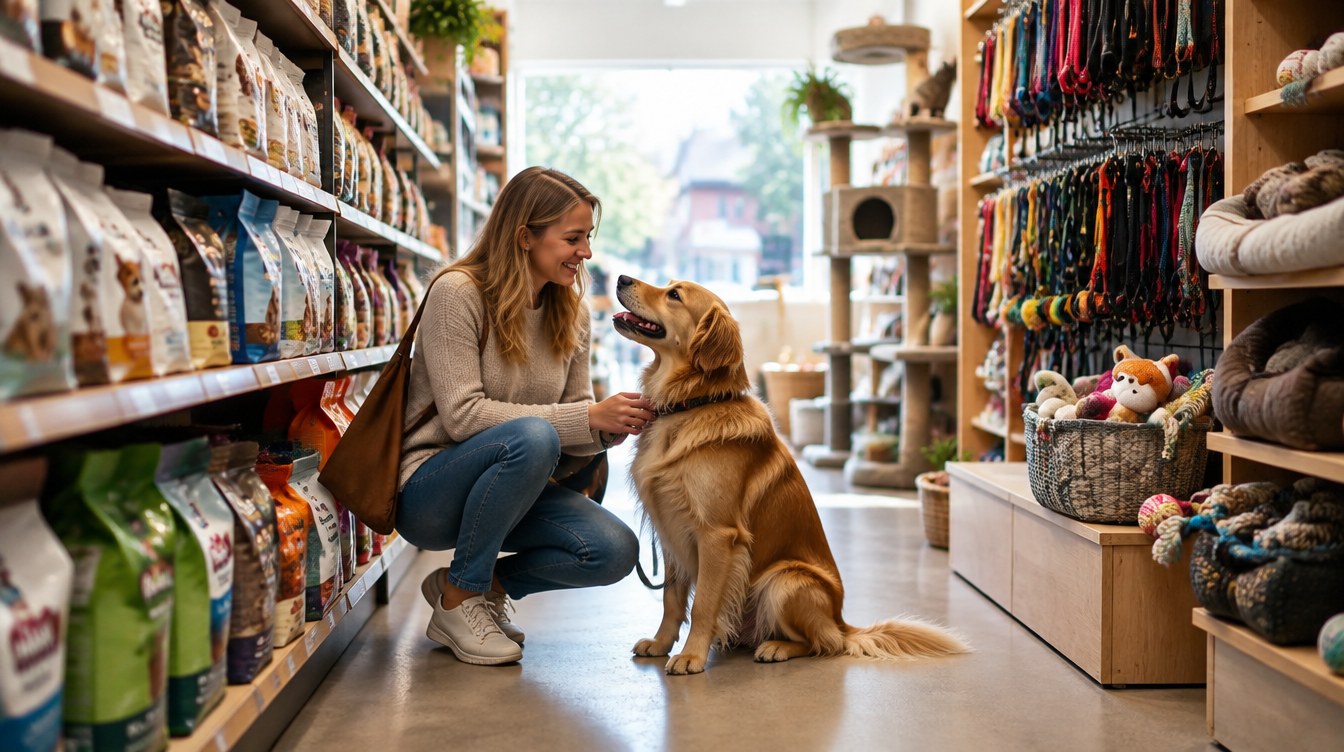 Dierenwinkel kiezen: schappen met toebehoren